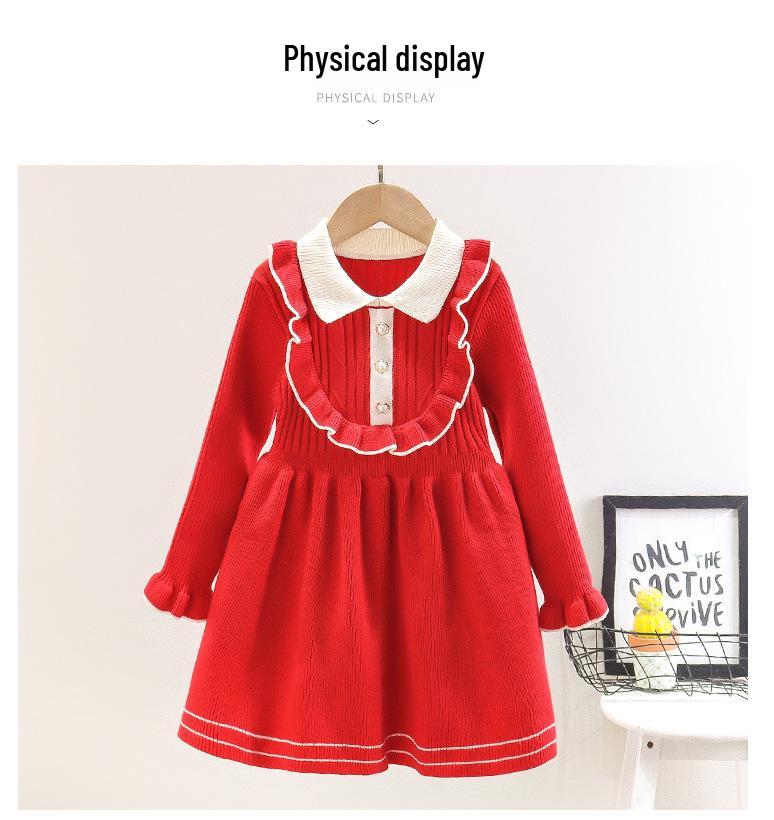 Girls' 2025 Princess Style Sweater Dress - Knitted Pullover for Spring & Winter, Korean Fashionable Wool Dress.
