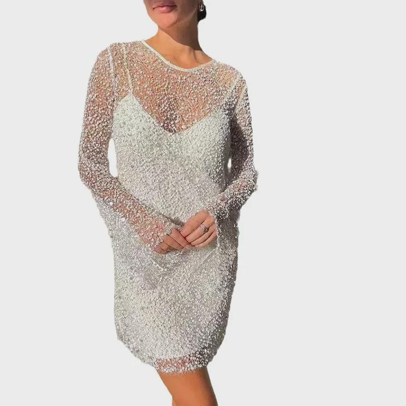 Women's Bubble Beads See-Through Mesh Suspender Two-Piece Dress