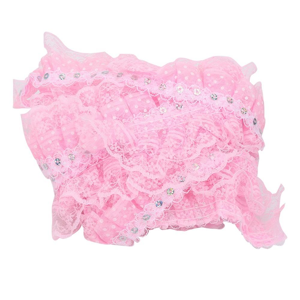 1pcs 3 Layer Mesh Lace Ribbon Pleated Organza Printing Dots Ribbon Pleated Trim Ribbon  Sewing Craft розовый