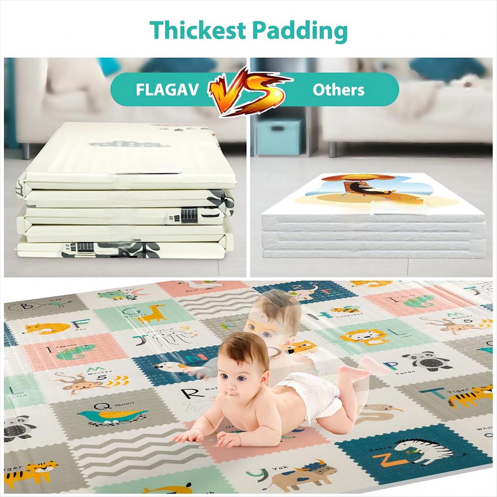FLAGAV Baby Playmat Extra Large Folding Baby Playmat Waterproof Double Sided Playmat Portable Children Playmat Toddler Non-Toxic Anti-Slip Baby,