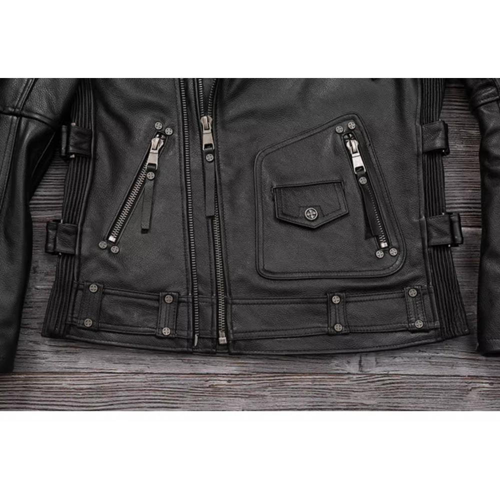 Chinese Size Heavy Motorcycle Jacket Natural Cowhide Leather Top Layer Causal Vintage Retro Moto Suit Leather Coat Winter