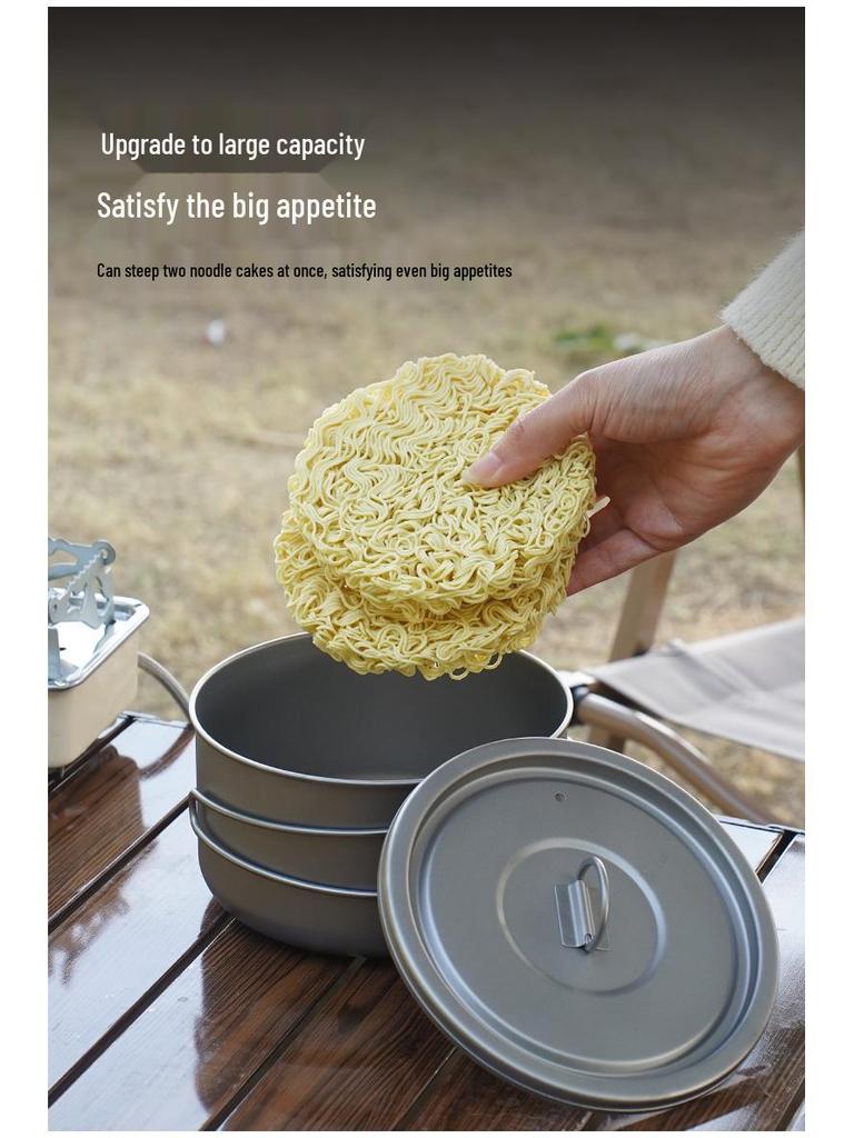 Pure Titanium Lightweight Camping Noodle Bowl & Bento Box with Lid - Picnic & Cookware Set