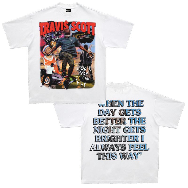 2026 Summer New Design Travis Scott HighQuality HipHop Street Comfortable Mens Roundneck Printed TShirt S