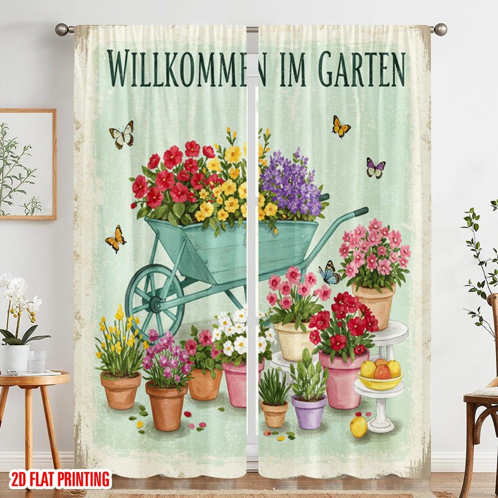 2pcs 2D Flat Printing Drapes Welcome Garden Butterflies Flowers Polyester Without Electricity Seasonal Party & Holiday Decor Use