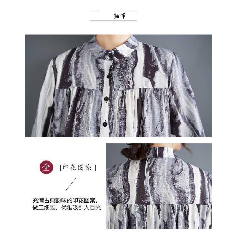 New Large Size Loose Thin Fashion Long-sleeved Printed Dresses