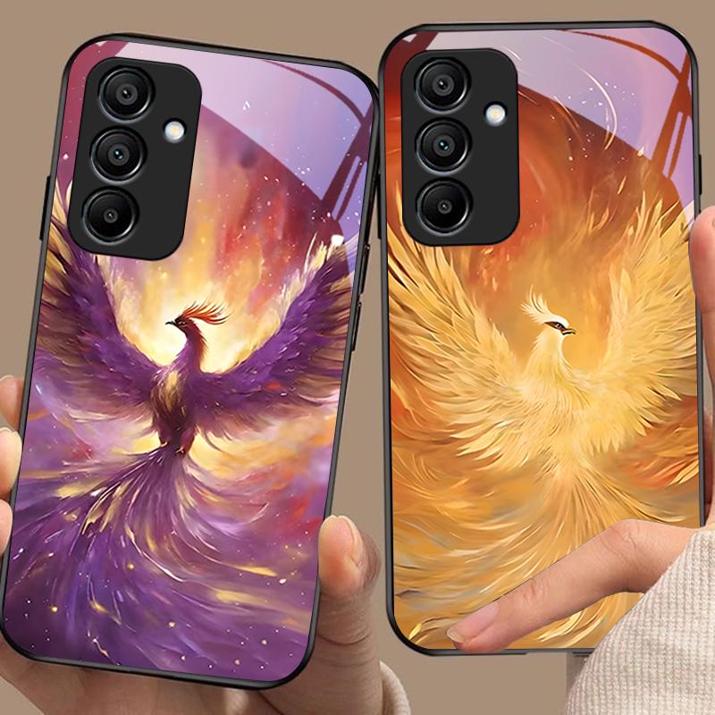 Feuerphönix Hohe Gangart Für Samsung Galaxy A15 5G 54 4G 51 50 24 35 90 71 12 51 53 52S 80 22 34 Schwarze Gehärtetes Glas Handyhülle