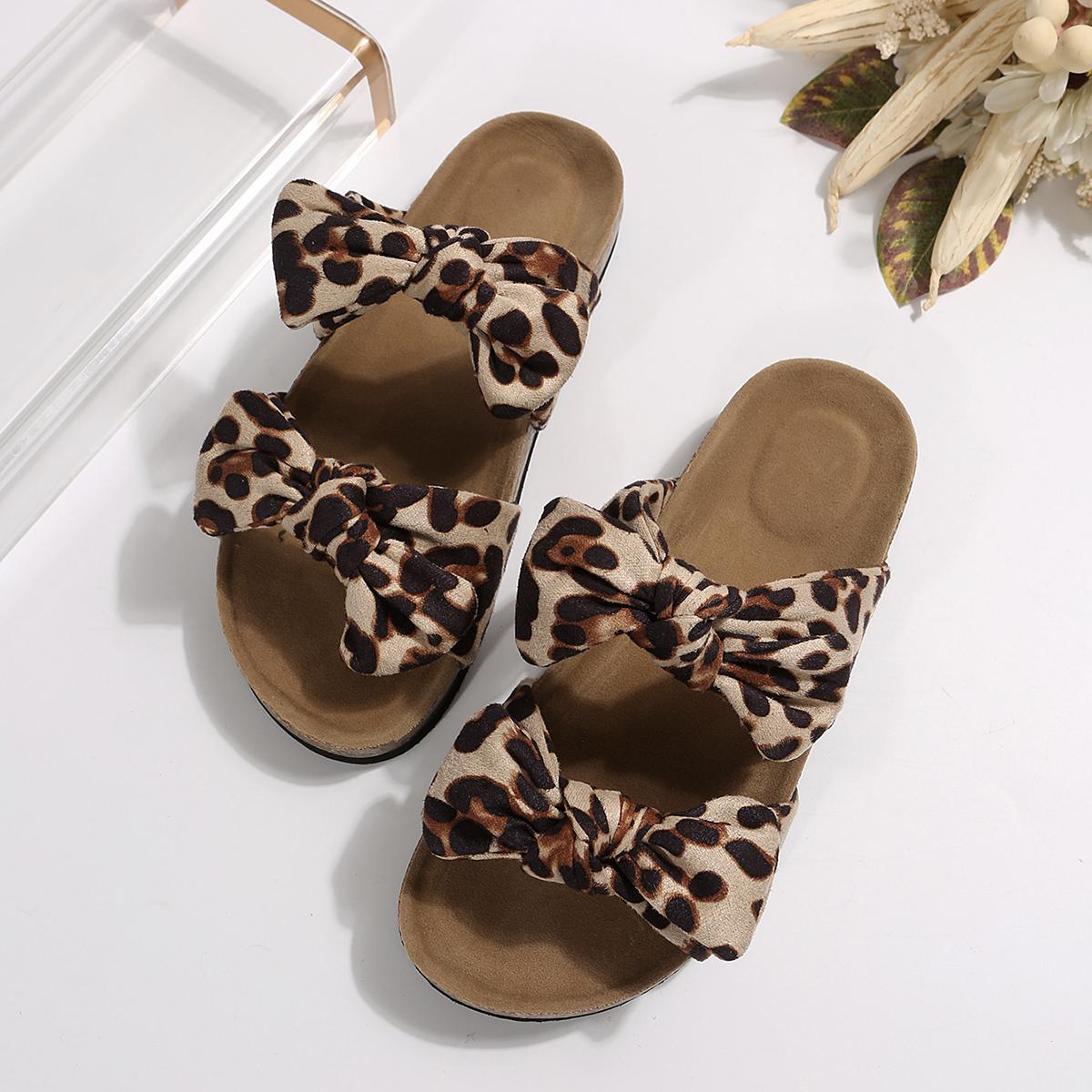 

мода 2024 новые летние женские сандалии леопардовый принт бант пляжные шлепанцы 37 бежевый