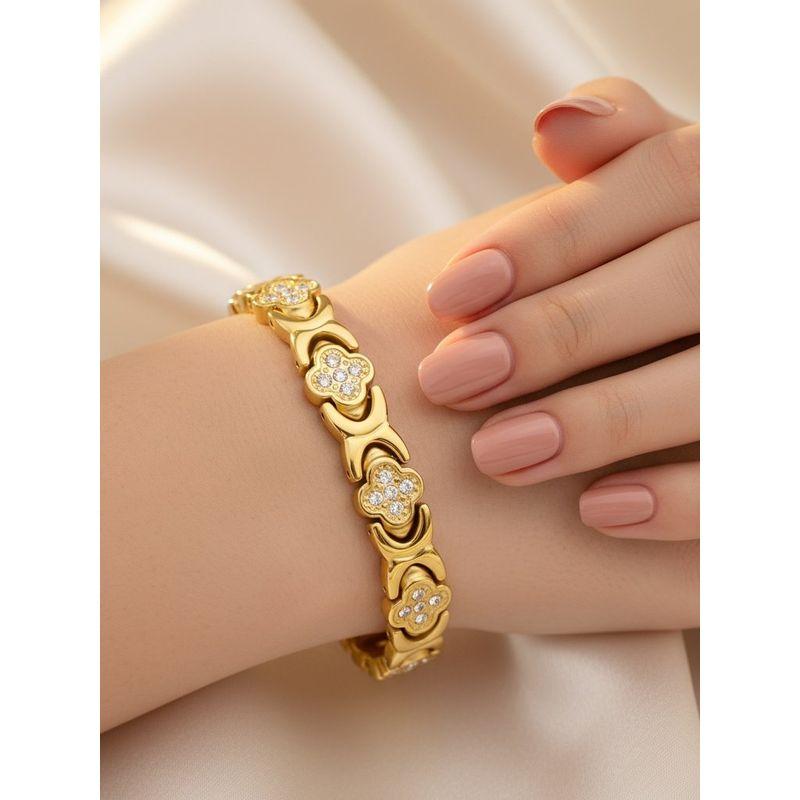 Mushen Light Luxury Niche 18K Gold Bracelet for Men and Women, New Four-Leaf Clover Full Diamond High-End Trendy Magnetic Jewelry