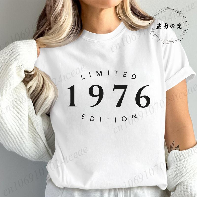 Limitowana Edycja 1976 Moda Damska Koszulka Damska Koszulki Casualowe z Krótkim Rękawem Vintage Est 1976 Koszulka z Grafiką na Urodziny Ubrania