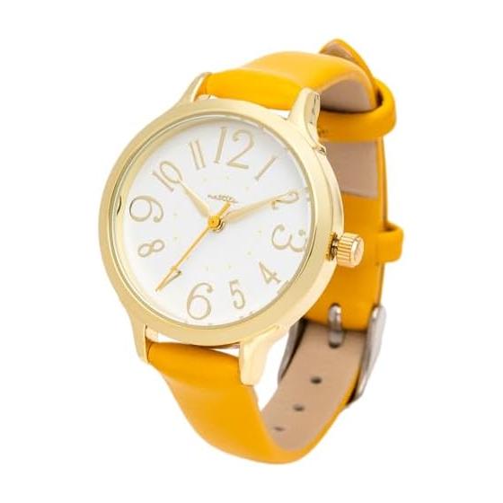 Fieldwork Women s Watch Analog Leather Strap Simple Easy to See Yellow Retra MKL2012-3