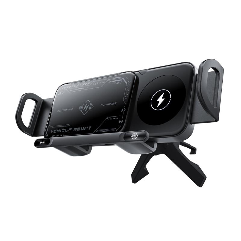 

Universal Electric Clamping Rotating Car Phone Holders with 15W Wireless Fast Charging & Metal Build for Long Trips 1