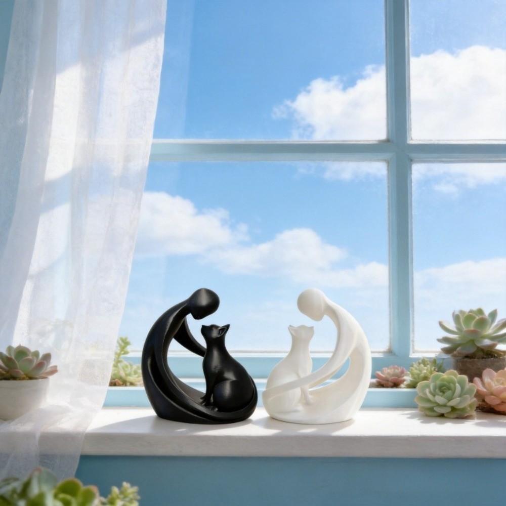 3D Printing Hugging Cat Sculpture Minimalist Abstract Cat Figurine Living Room