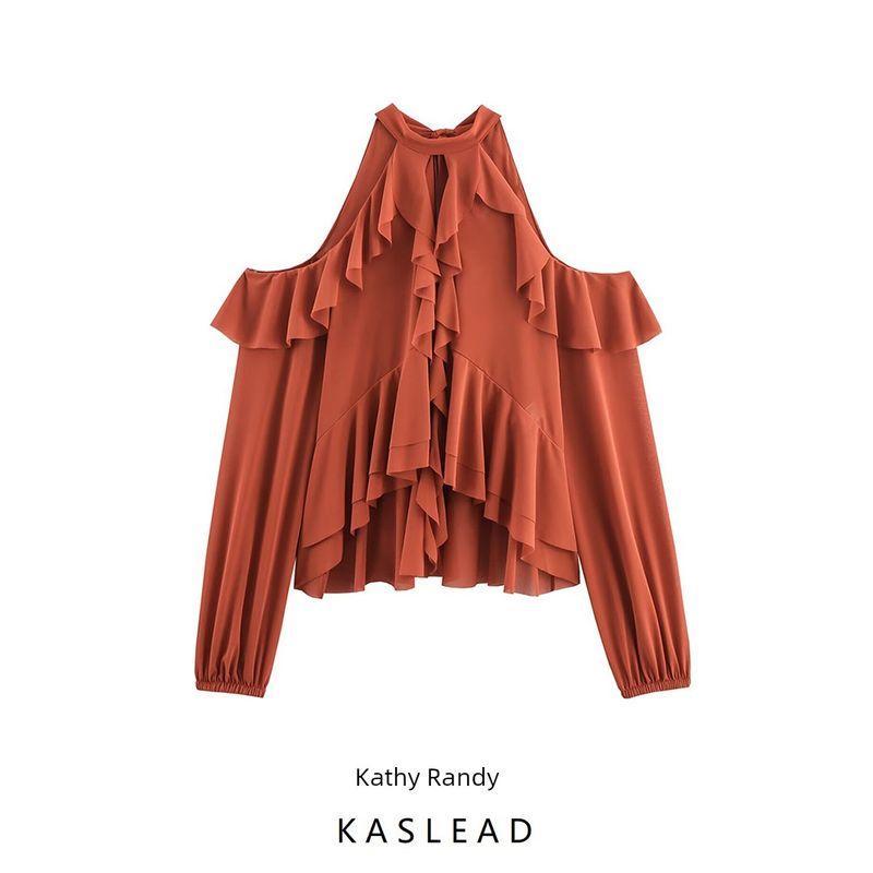 Kaslead New Women Clothes Western Style Fashion Laminated Decorative Neck Collar Top 5039210 658