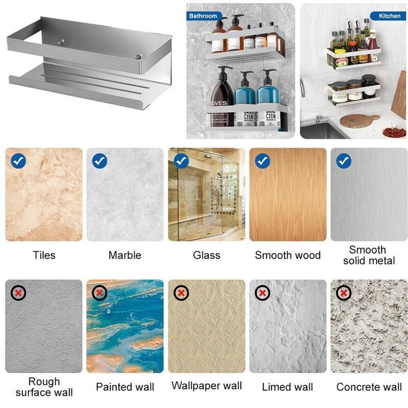 Stainless Steel Bathroom Shelves Self Adhesive Shower Caddy Organizer Storage Rack Bathroom Kitchen Shelf Waterproof Space Saver