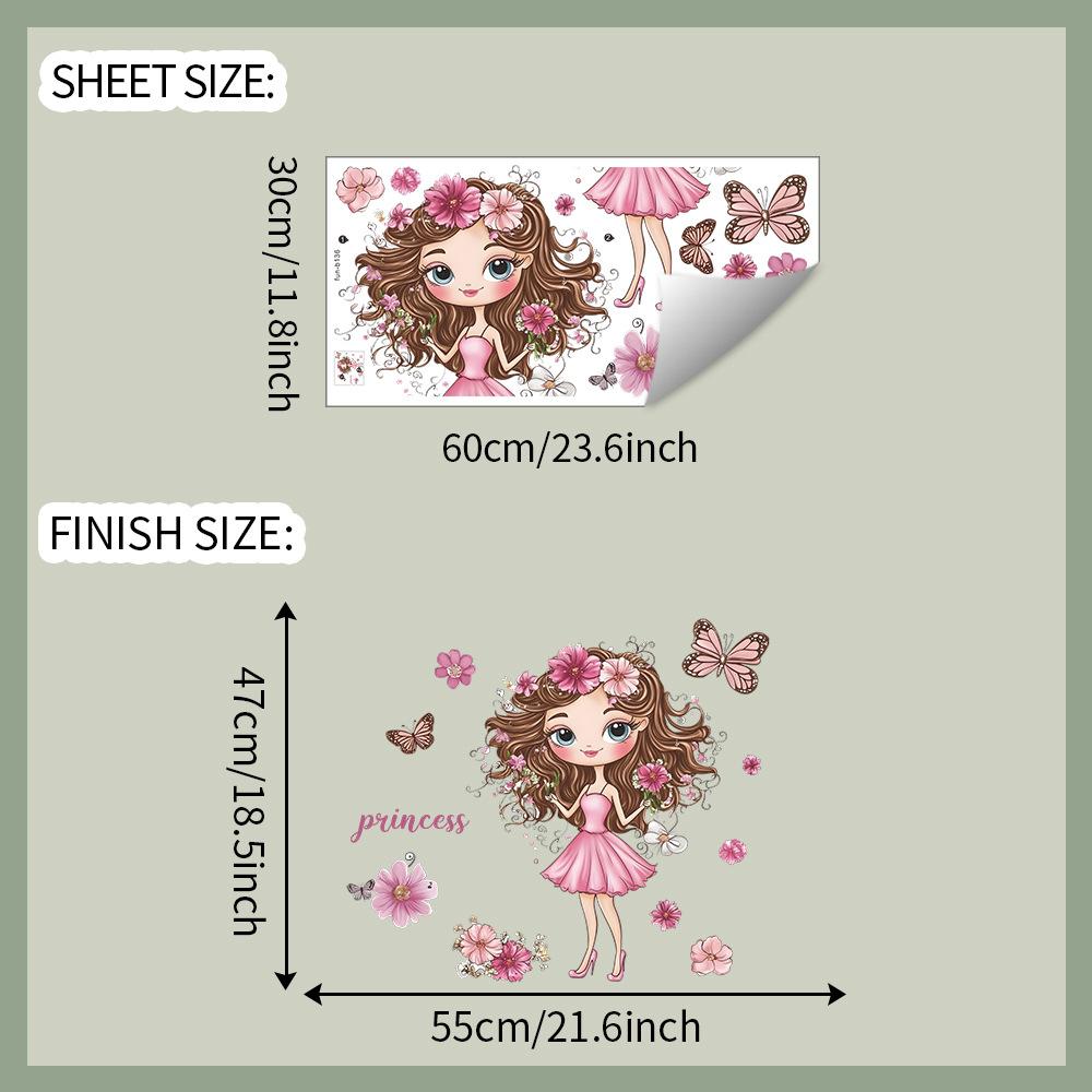 

Cartoon Princess Girl with Butterfly Wall Sticker Fairy Tale Self-Adhesive Decor for Bedroom Living Room Kids Room 30x60cm разноцветный