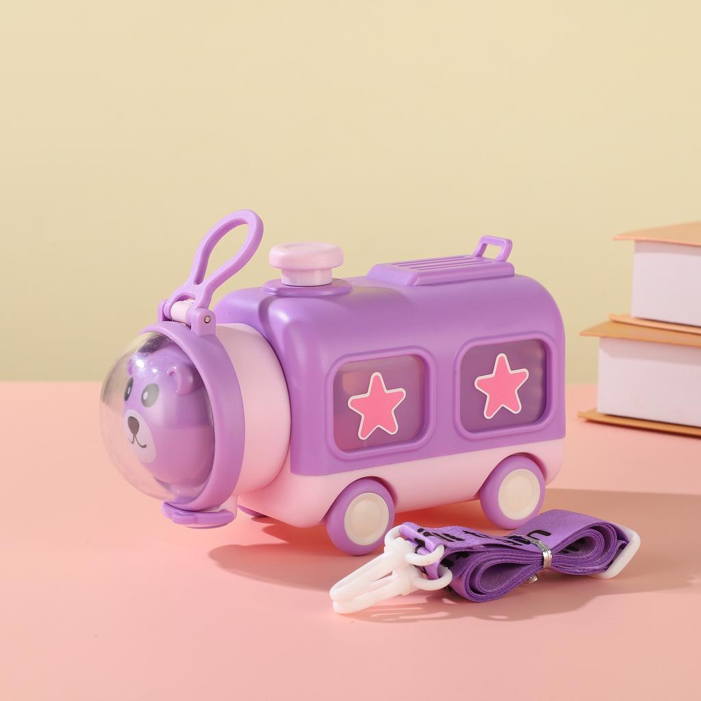 Water Bottle Baby Bus Straw Water Cup Children's Toy Cup School Plastic Cup Portable Bounce Cover Water Cup