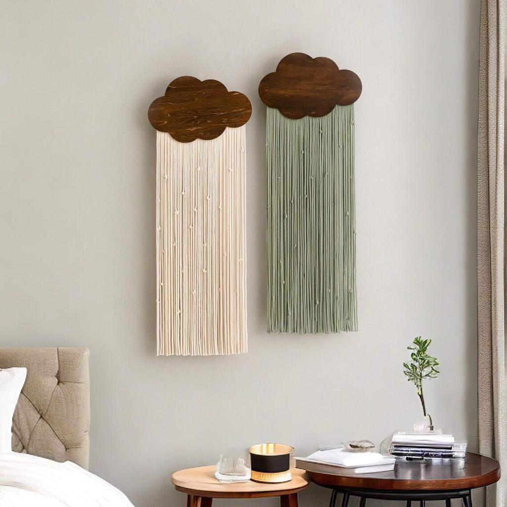 Nordic Style Wooden Cloud Tapestry with Cotton Rope and Tassels - DIY Kit