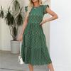 Summer Women Sleeveless Round Neck Ruffled Dot Print Long Dress Polka