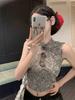 2025 Spring/Summer Hong Kong Style Spicy Girl 3D Flower Hollow Knit Cropped Tank Top