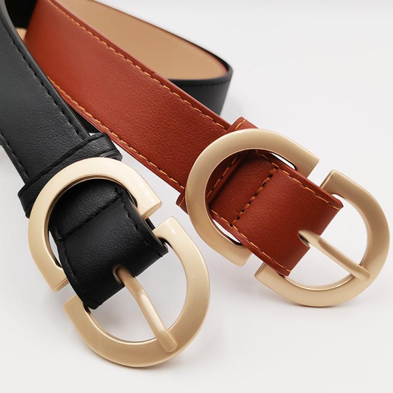 New Double D-buckle Imitation Leather Belt for Women's Fashionable Versatile Jeans Belt