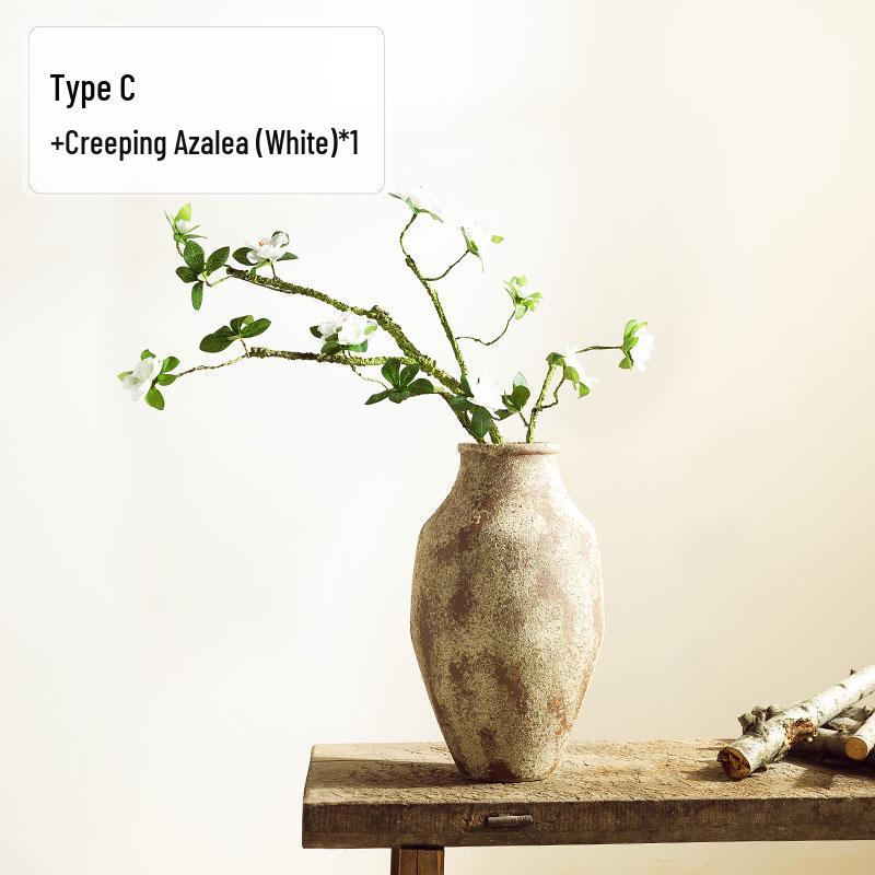 Wabi-Sabi Style Unglazed Terracotta Vase with Floral Design for Retro Living Room or Dining Table Decor