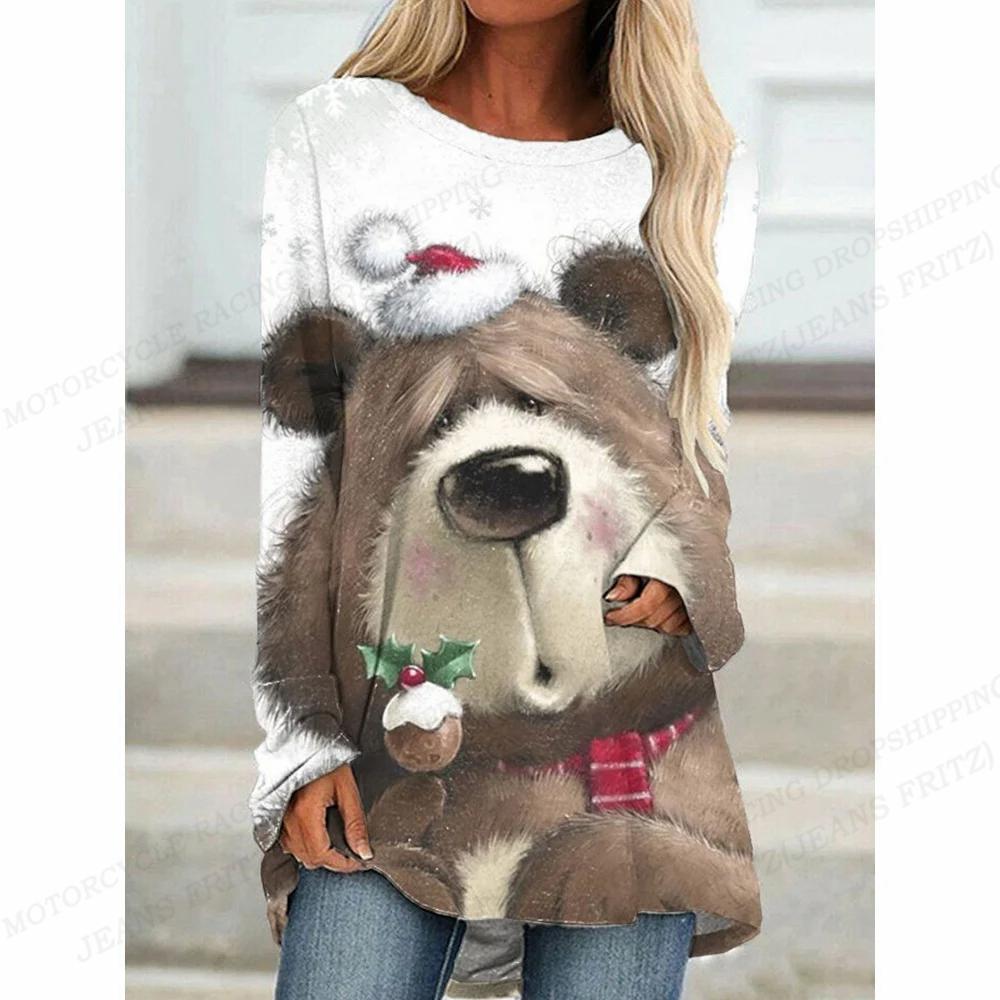 

Летние женские футболки Животное Кошка Медведь 3D принт Футболка с длинным рукавом Женские модные футболки Элегантная футболка оверсайз Туники 5XL