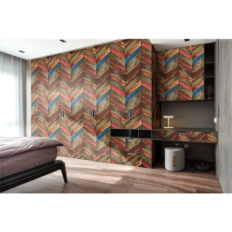 Vintage Faux Wood Planks Peel and Stick Wallpaper Herringbone Wood Panel Self Adhesive Wall Paper for Cabinet Drawer Shelf Liner