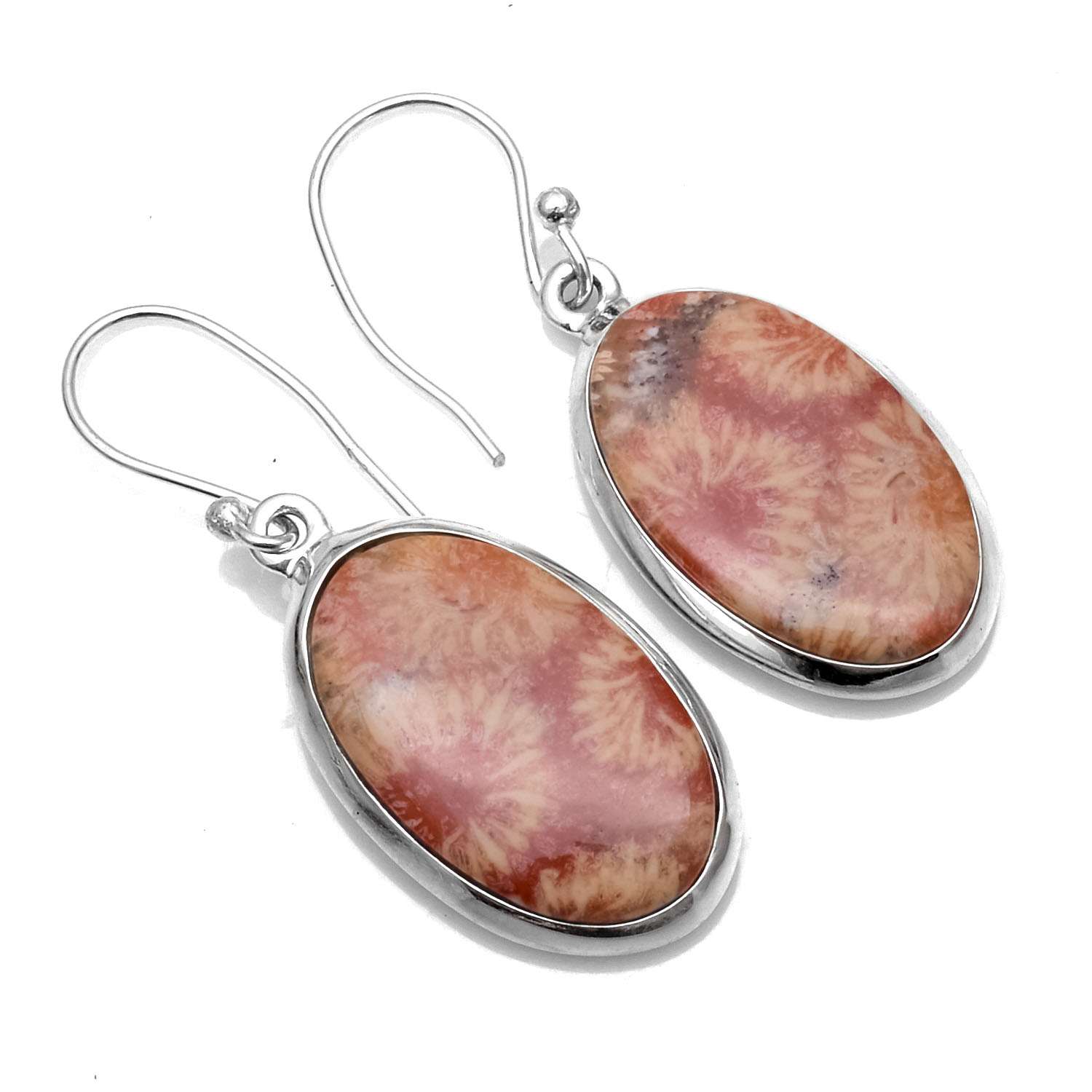 

Fossil Coral Gemstone Earrings Solid 925 Sterling Silver Handmade Earrings Jewelry Gift For Women And Girls E-1397