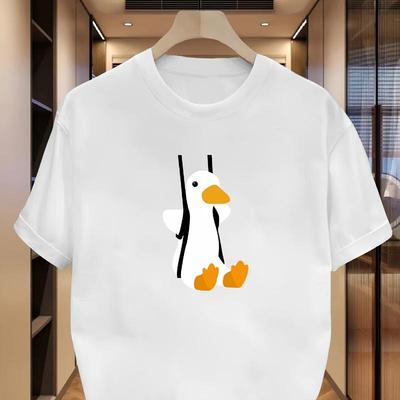 Hängende Ente Cartoon Grafikdruck T-Shirt, Leichtes T-Shirt Atmungsaktiv Kühl, Bequemes Tragen