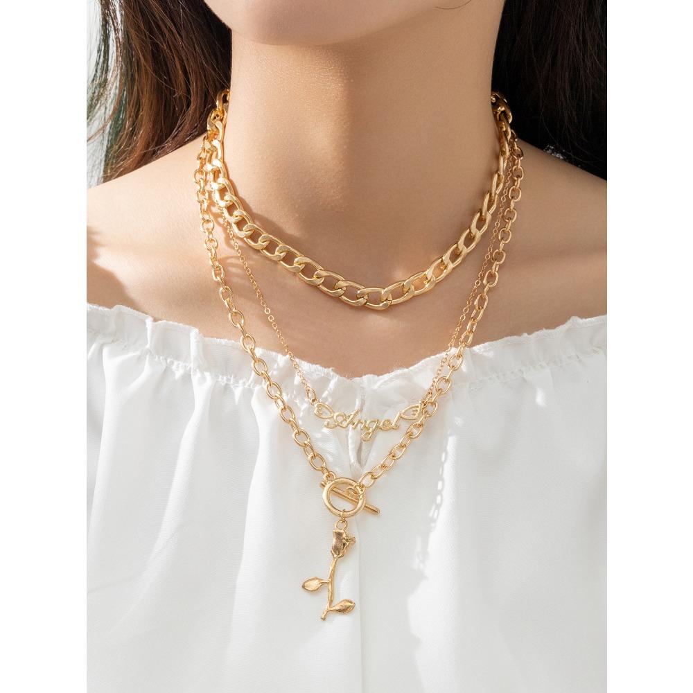 Collier Métal Rétro Niche Personnalisé Chaîne Épaisse Pendentif Alliage Amour Ensemble de Colliers pour Femmes