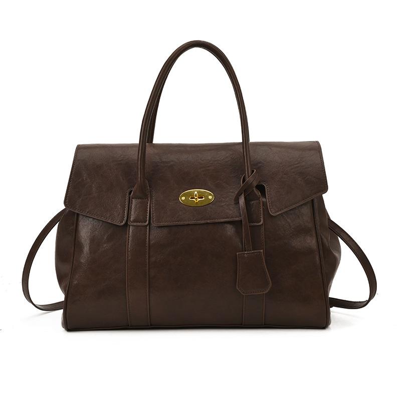 Bolsa Tote Retrô Simples Feminina Moda Outono Grande Capacidade Pasta de Couro Maleta Bolsa de Ombro Cruzada Casual