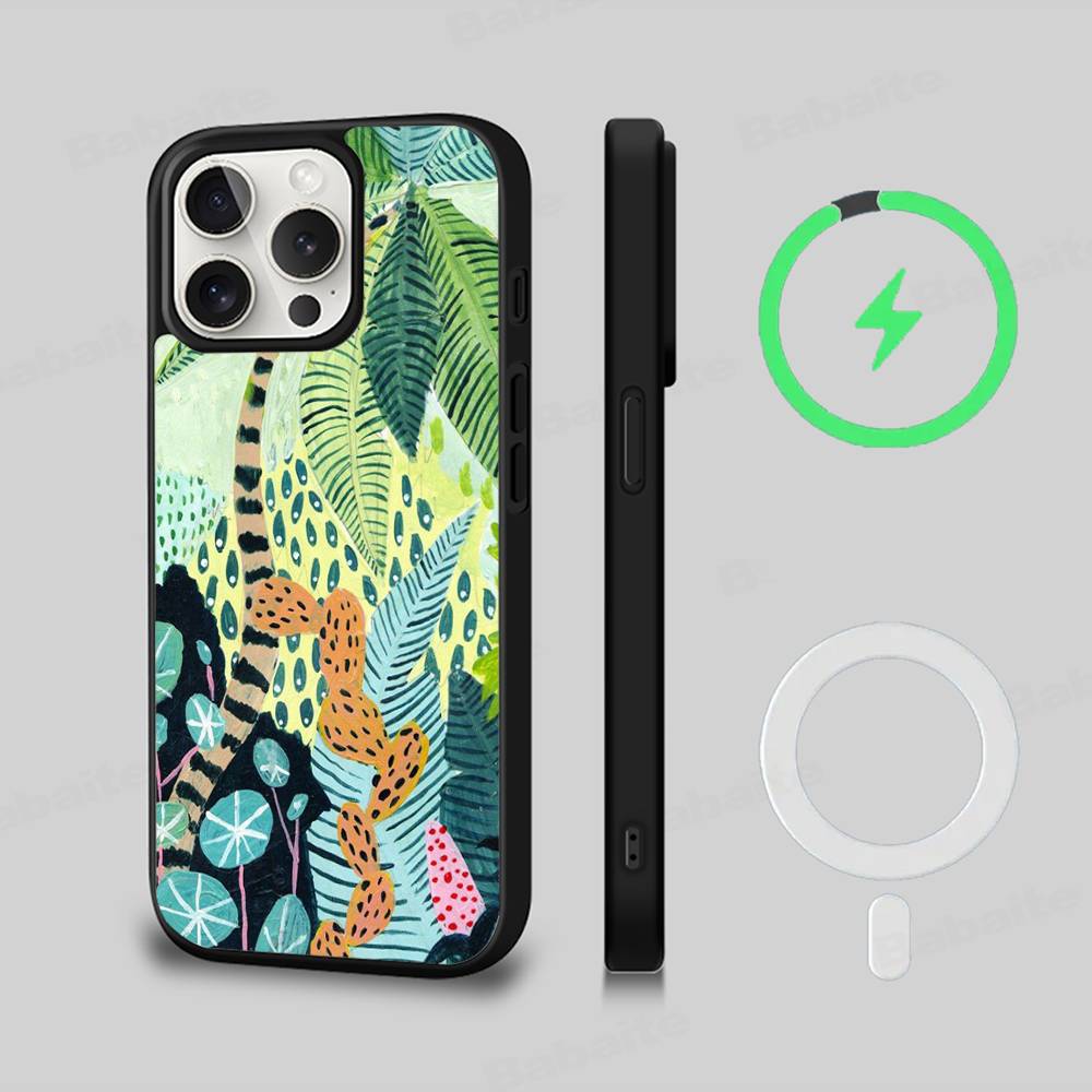 Jungle Art Illustration Snake Cats Sloth For Magsafe Phone Case For IPhone 16 15 11 12 13 14 17 Pro Max Plus Magnetic Wireless