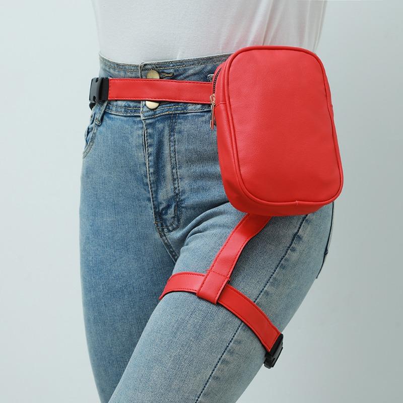 Trendy Stylish Black Women Waist Leg Belt Leather Cool Girl Bag Fanny Pack for Outdoor Hiking Motorcycle
