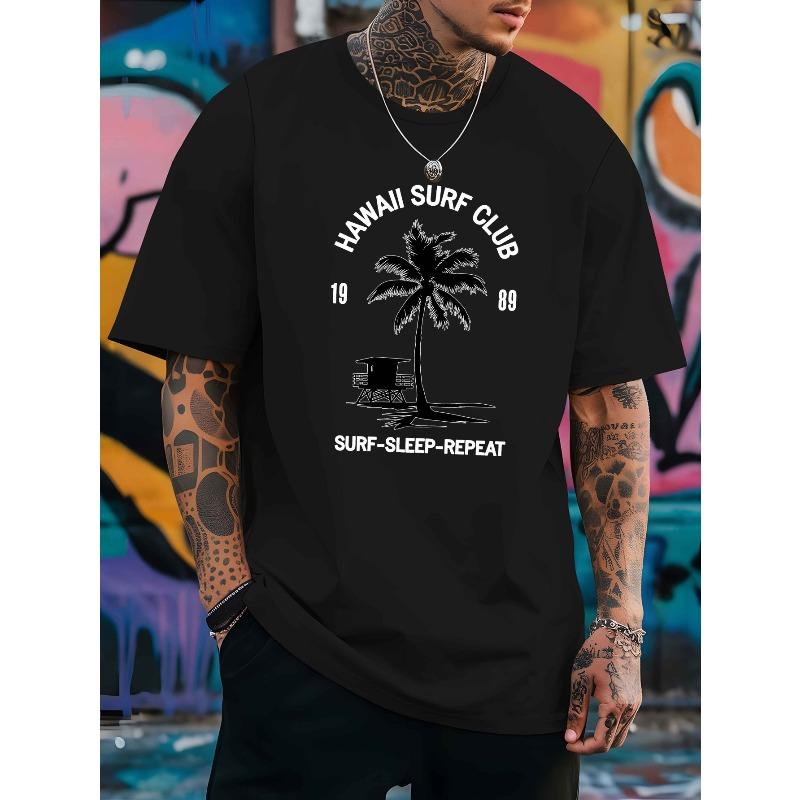 Summer Surfing New Summer Outdoor Men s Short-sleeved T-shirt Summer Fashion Trend Top Printed Men s Bottoming Shirt Spring and Summer Round S чёрный