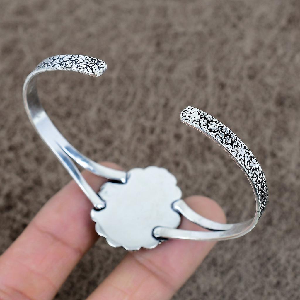 Rainbow Moonstone Gemstone 925 Sterling Silver Cuff Bangle Adjustable KKG-208