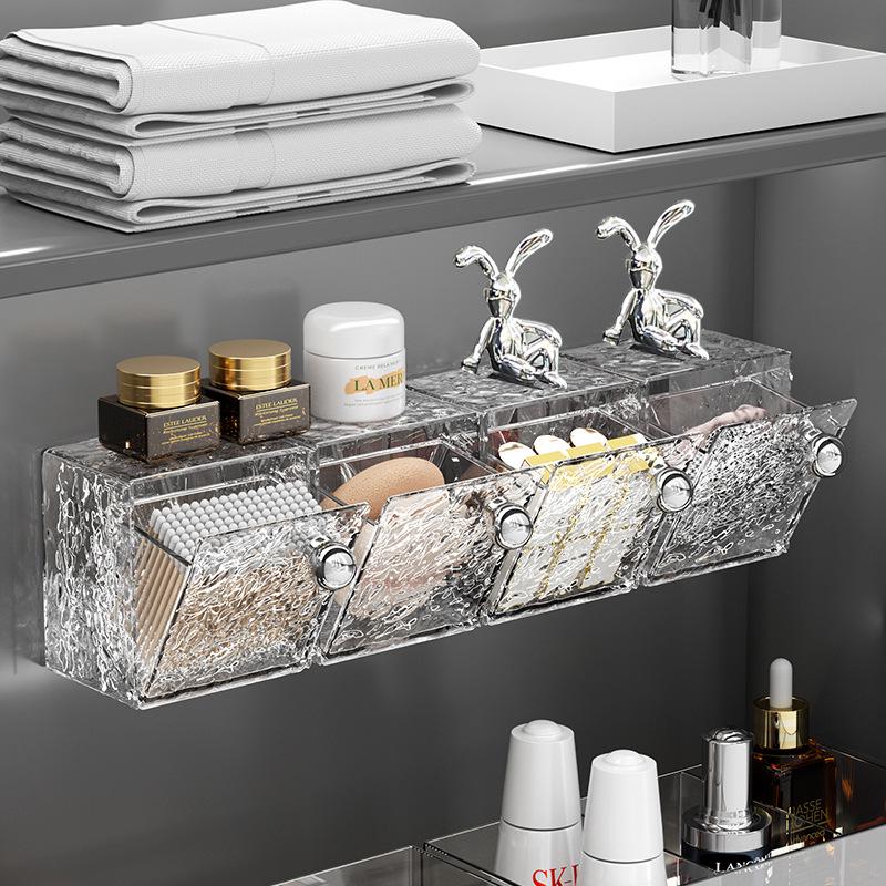 Wandmontierter Badezimmerspiegelschrank mit Klappdeckel und Aufbewahrungsmöglichkeit für Wattestäbchen und Kosmetikartikel