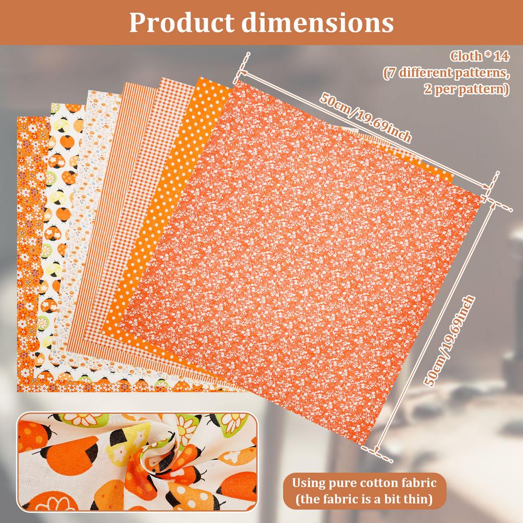 14Pcs Quilting Cotton Fabric Squares Sheets Pre-Cut Mixcolor Design Printed Floral Craft Fabric for DIY Sewing Craft Patchwork