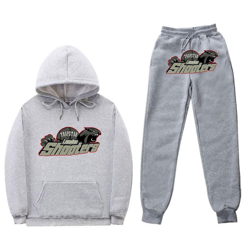 Conjunto Casual de Moletom Esportivo para Homens e Mulheres Estilo Trapstar Estampa de Tigre Preto Vermelho Moletom Calça Jogger