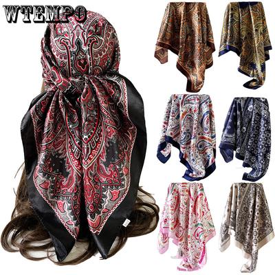 Women's Headscarf Shawl 90cm Simulated Silk Square Scarf Retro Print Fashionable Scarf Scarf Shawl