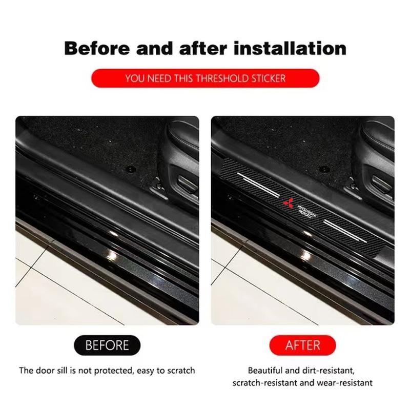 Car Carbon Fiber Door Sill Sticker Auto Protector Strip Waterproof For Mitsubishi Accessories Lancer Outlander ASX Colt I200 Ex