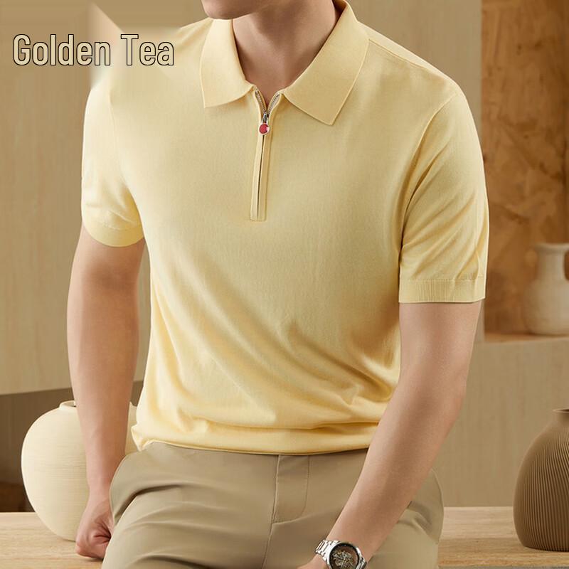 Jinjum Men's Premium Silk-Tencel Blend Knit Polo Shirt