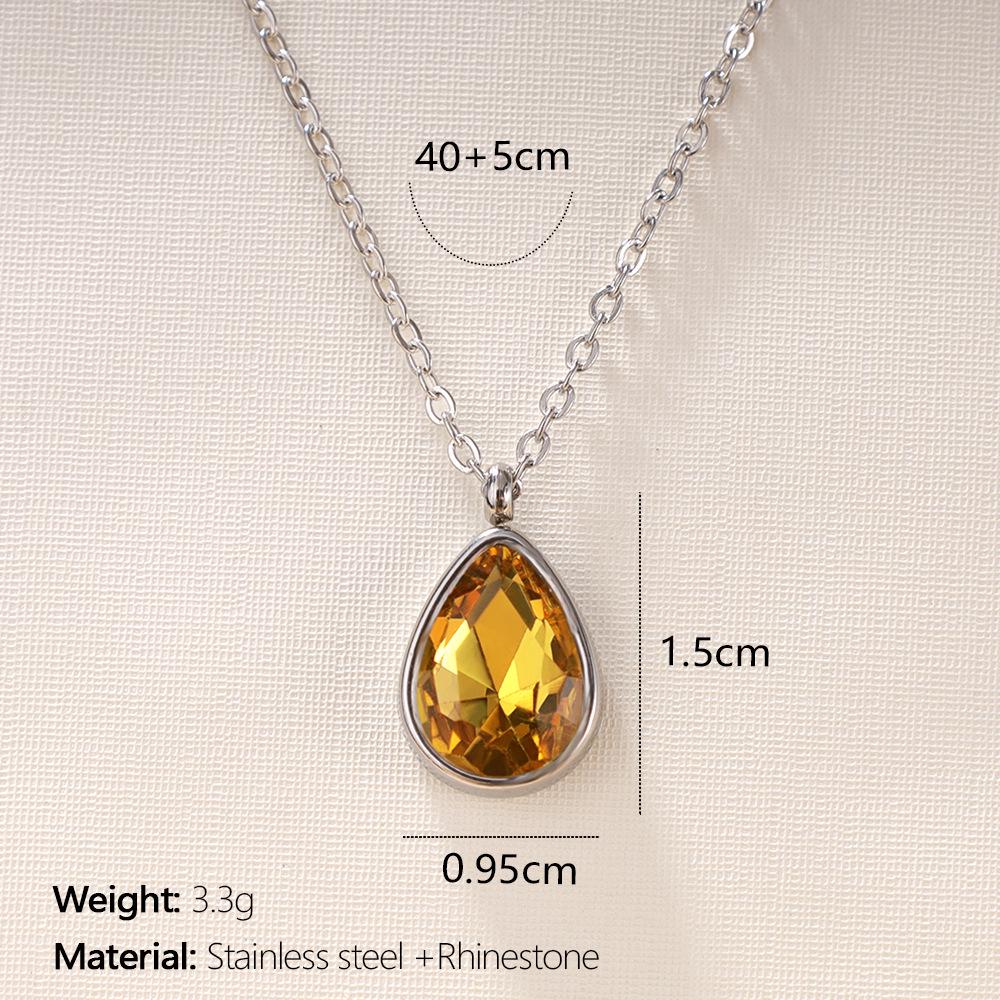 18K Gold Plated Stainless Steel Water Drop Diamond Pendant Necklace for Women - French Light Luxury Style