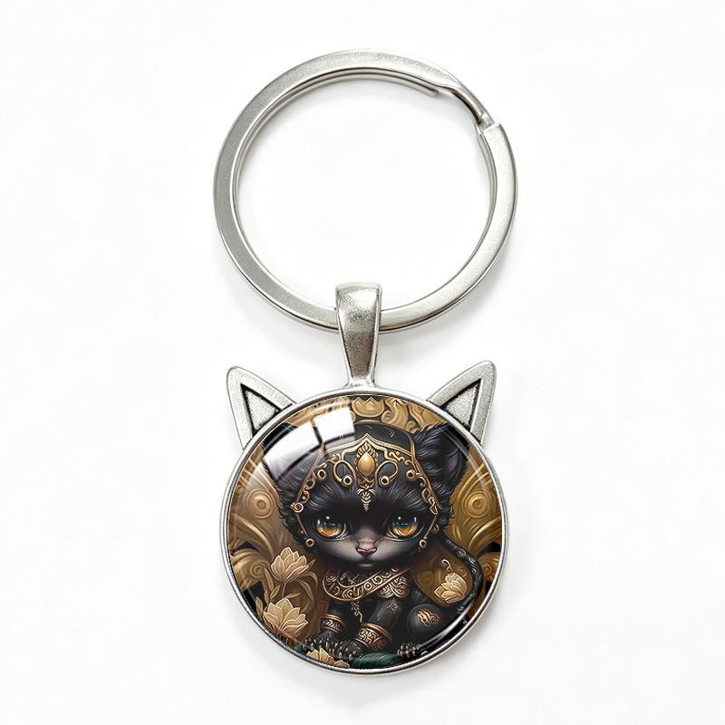 Yin Yang Double Cat Ear Gem Keychain - Trendy Unisex Alloy Accessory