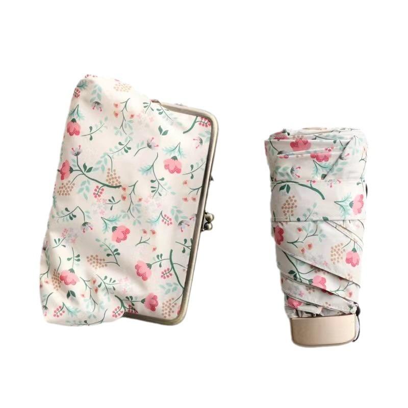 Ultralight Mini Flat Handle  Umbrella Floral Sunny and Rainy Umbrella Rain & Storage Handbag UV Protection Parasol