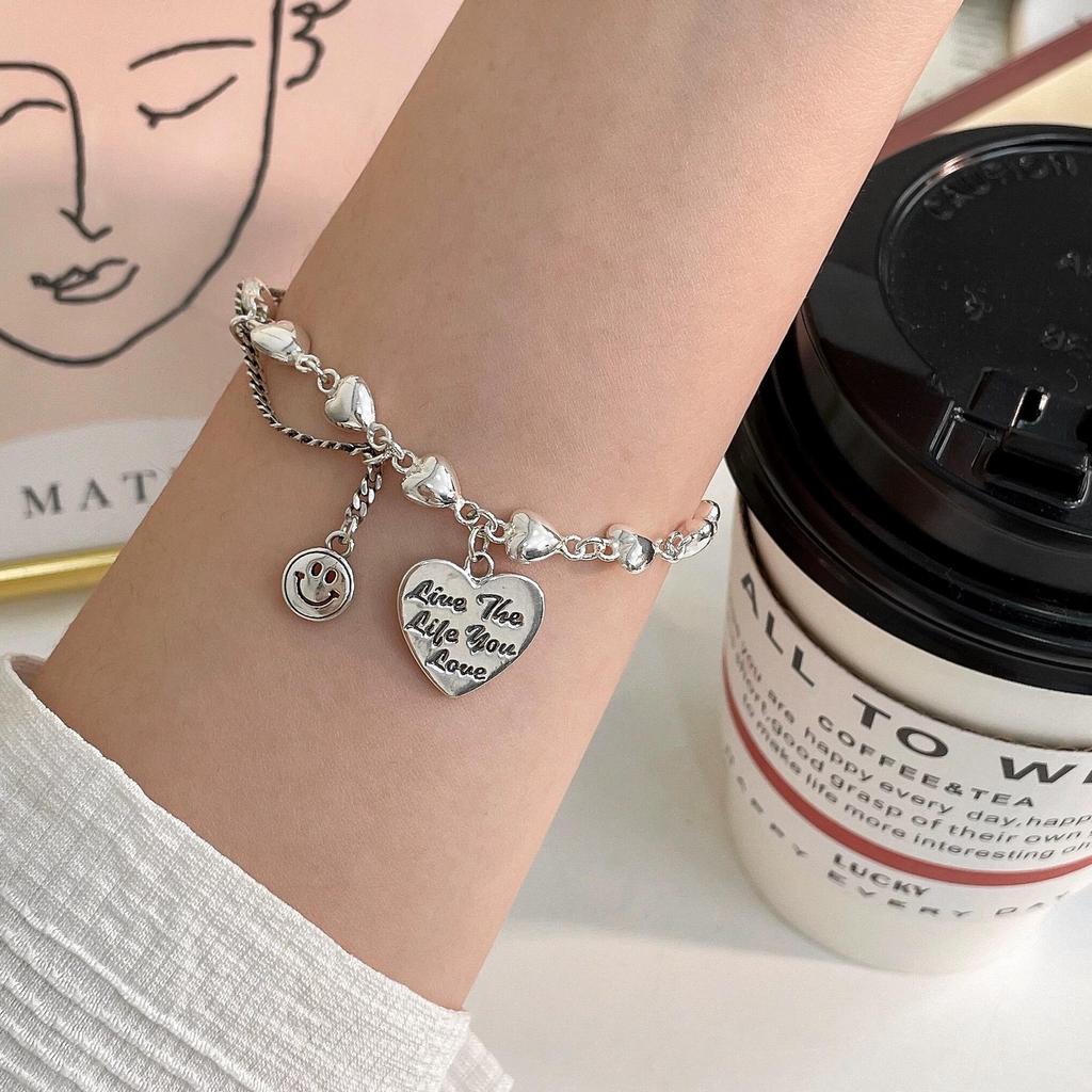 Women's Romantic Heart & Smiley Face Bracelet - Light Luxury, Exquisite, Versatile Celebrity Style Bangle.