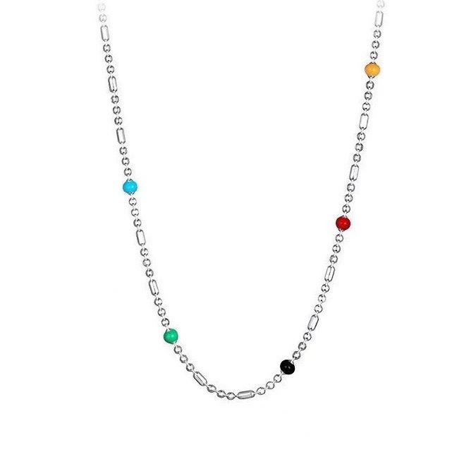 S925 Rainbow Round Bead Necklace - Girls' Niche Design, Personality Ins Style, Dopamine Candy Layered Necklace