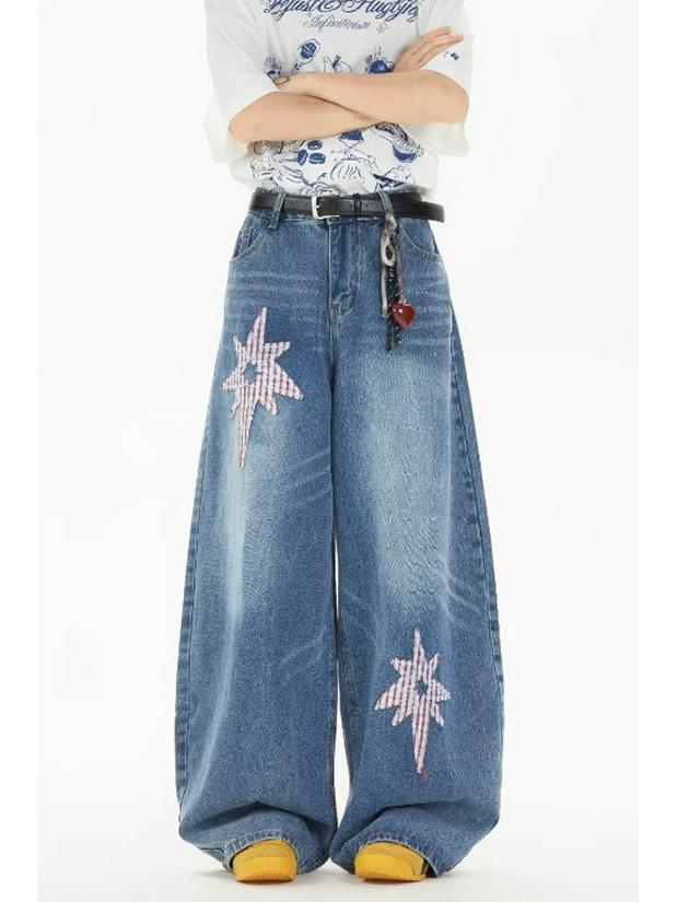 American Retro 2025 Curved Knife Denim Jeans: Unisex Loose Wide-Leg Pants