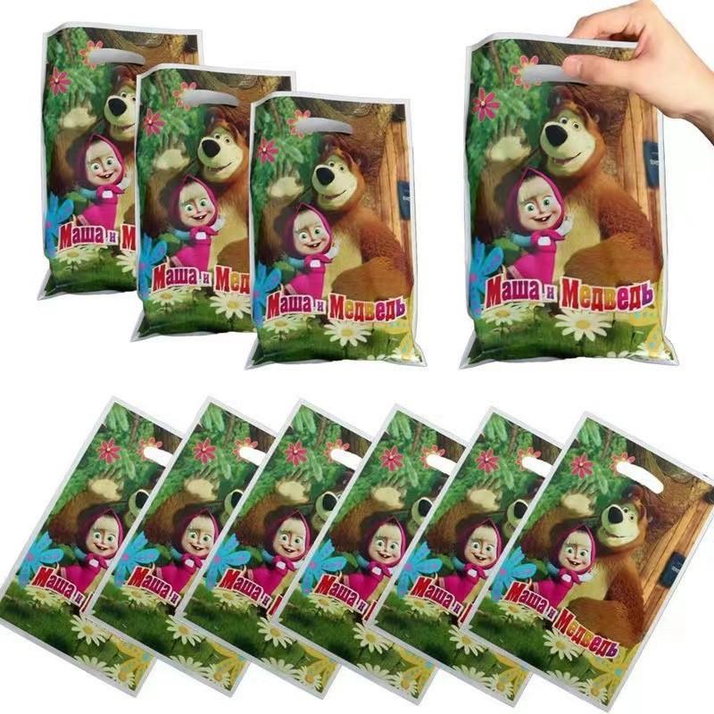 Masha And Bear Birthday Party Decorations Party Tableware Cake Flag Napkin Candy Box Backdrop Balloon Baby Shower Party Supplies