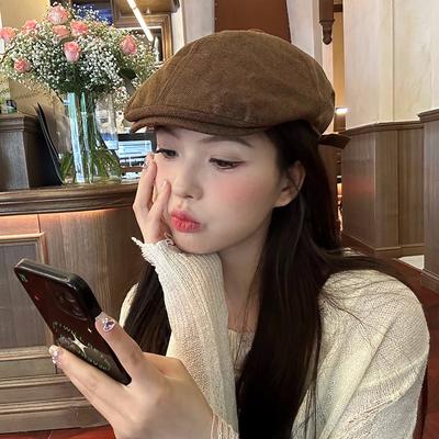 Street Retro Hot Girl Forward Hat Girl British Beret Cotton Linen Fashion Painter Newspaper Boy Baseball Cap