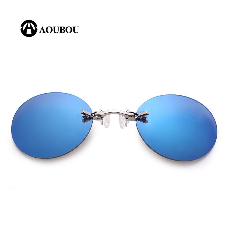 Rimless Retro Round Ultralight Clip-on Sunglasses - Matrix Morpheus Style